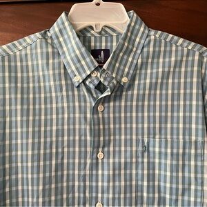 Johnnie O Blue Plaid Performance Stretch Men's Shirt Sz Large